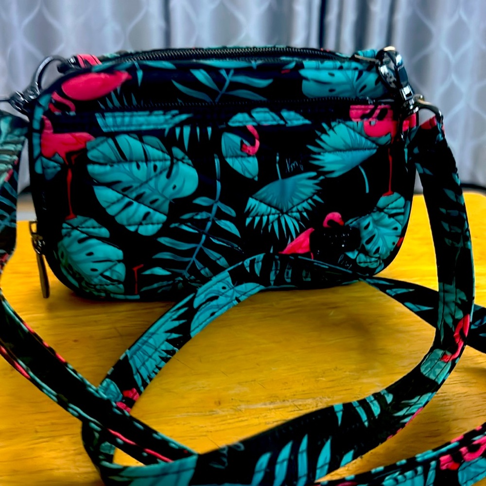 Lug Convertible Crossbody and Flash Toiletry bag. Black Flamingo